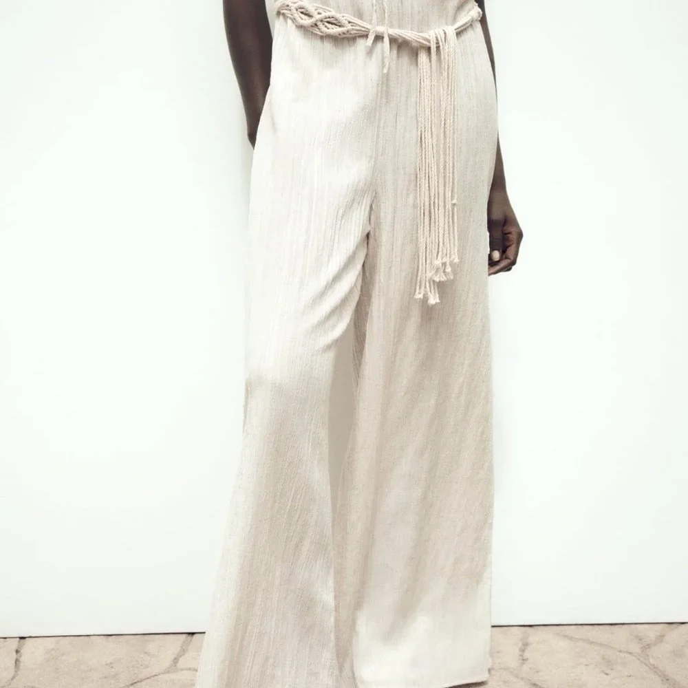 Zara limited edition linen blend braided belted jumpsuit you cannot miss